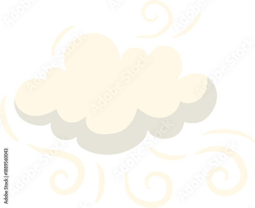 Cartoon Cloud Illustration with Swirling Winds on Windy Days