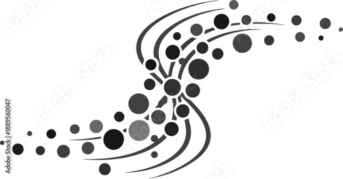 Abstract Sshaped swirl of varied gray circles and dark curved lines