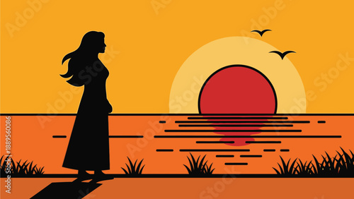 A pregnant woman stands by the ocean at sunset in peaceful solitude