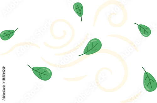 Green Leaves Blowing in Wind with Swirls