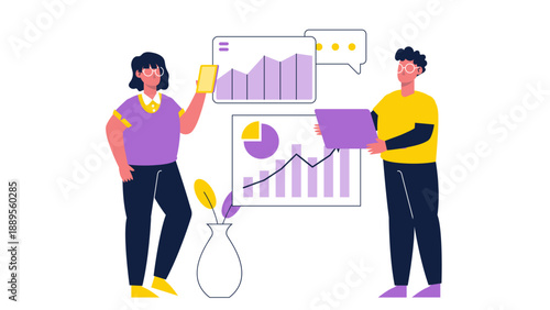 Team of professionals reviewing statistical data and charts together