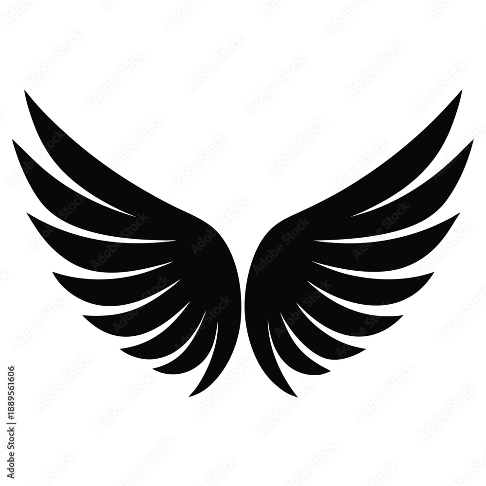 Fototapeta premium Black wings silhouette vector set, the wings set is ideal for logo, emblem, badge design. Versatile for art, heraldry, animal symbolism. Ranging from simple to intricate feather or scale details