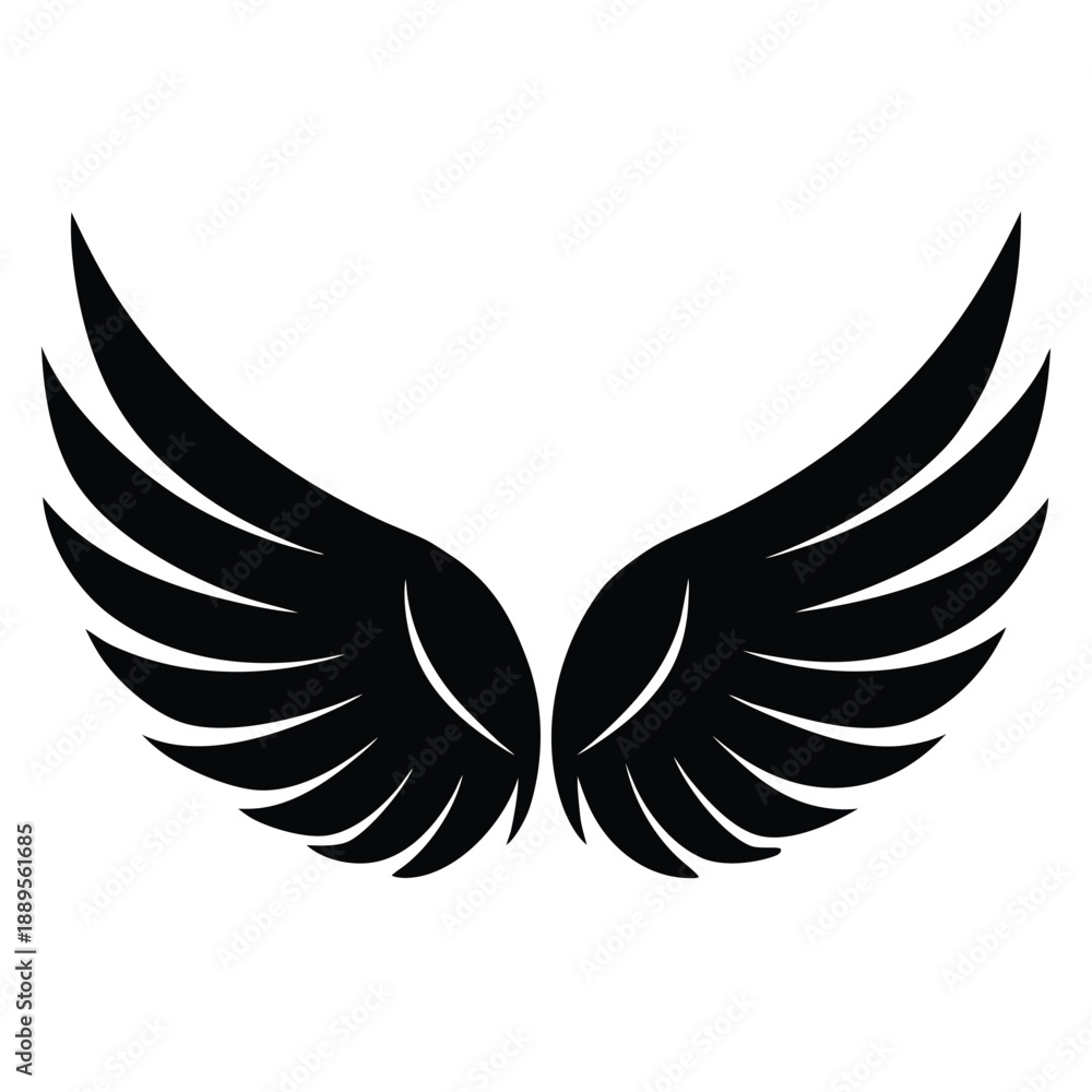 Fototapeta premium Black wings silhouette vector set, the wings set is ideal for logo, emblem, badge design. Versatile for art, heraldry, animal symbolism. Ranging from simple to intricate feather or scale details
