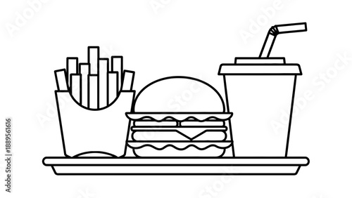 A cartoon illustration of a fast food meal on a tray