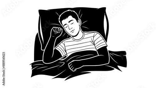 A man sleeping peacefully in bed with a calm expression on his face