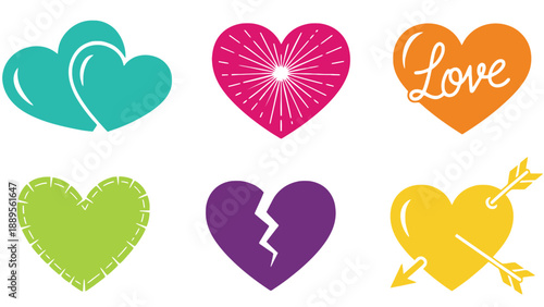 A collection of colorful heart icons representing love and emotions