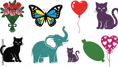 A colorful illustration of animals and objects for kids and lovers