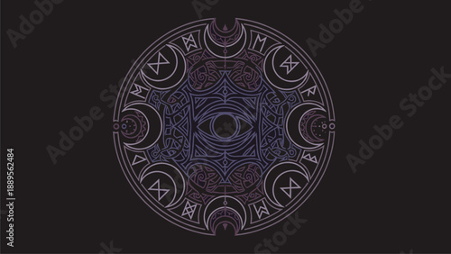 Mystical Circle with Eye and Runes - Esoteric Symbol