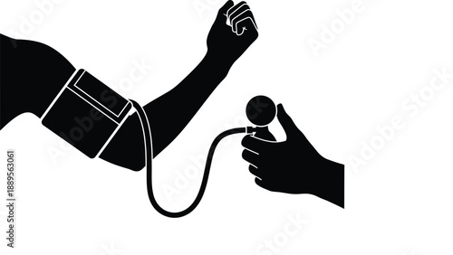 A doctor taking a patient's blood pressure in a medical setting