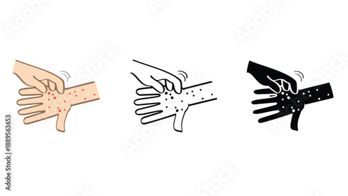 An illustration of hands with red spots and black dots on a white background