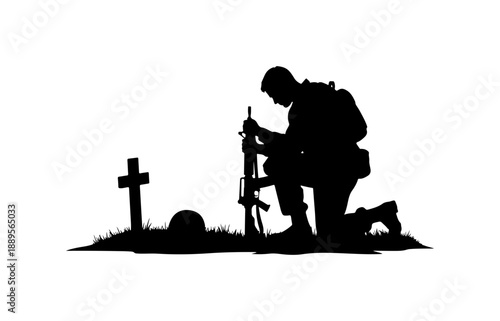 Soldier at Grave Site Silhouette