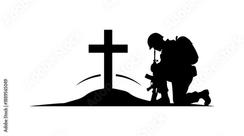 Soldier Praying at Grave