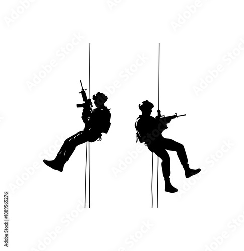 Soldiers Abseiling Down Rope