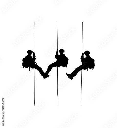 Silhouette Climbers on Vertical Lines