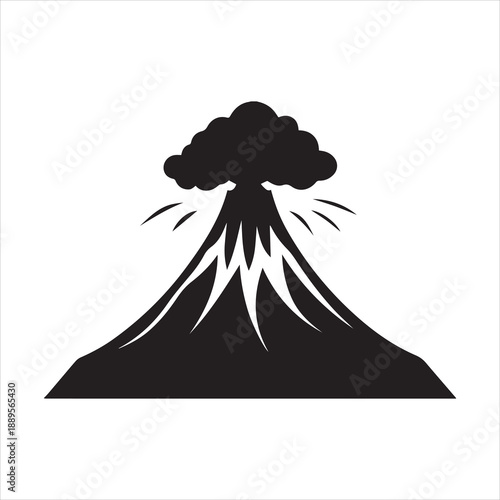 Volcano eruption icon silhouette vector black on a white background