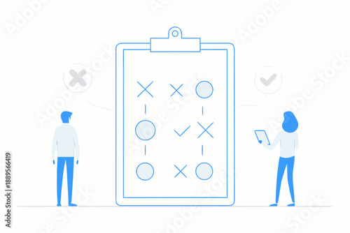 Visual acuity test chart with figures of people on either side