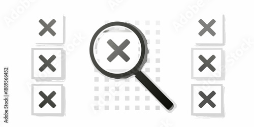 Searching for errors with a magnifying glass and marked checkboxes