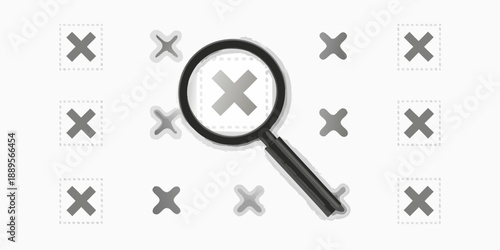 A magnifying glass focuses on a target marked with an x symbol