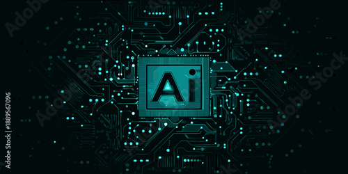 Artificial intelligence concept with a circuit board and ai symbol
