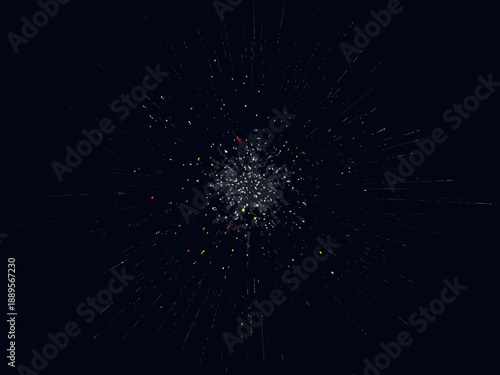 Abstract explosion of light particles radiating from a dark center