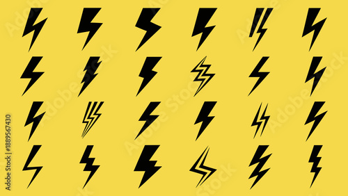 A repeating pattern of stylized black lightning bolts on a yellow background