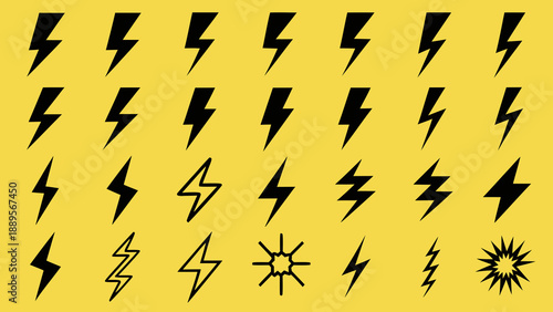 A pattern of black lightning bolts and electrical symbols on yellow