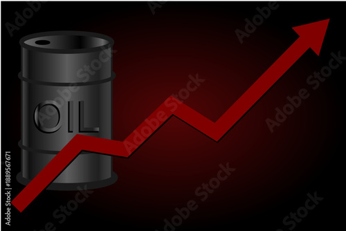 Baril de pétrole et courbe croissante