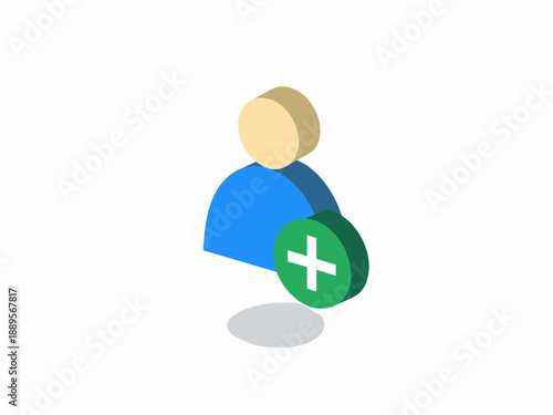 Simple icon depicting a user profile with an add symbol overlay
