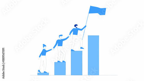 Teamwork and success people climbing steps representing a growth chart