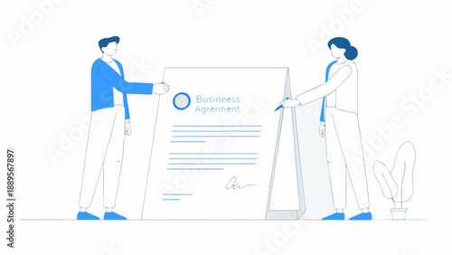 Two professionals finalizing a business agreement with a signed document