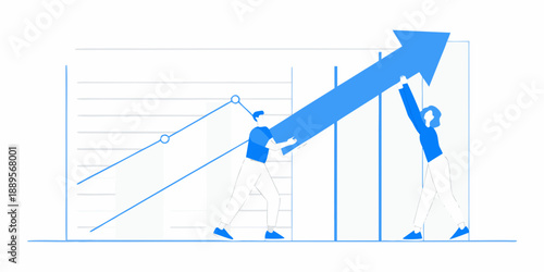 Teamwork propelling growth people pushing a rising arrow graph upwards