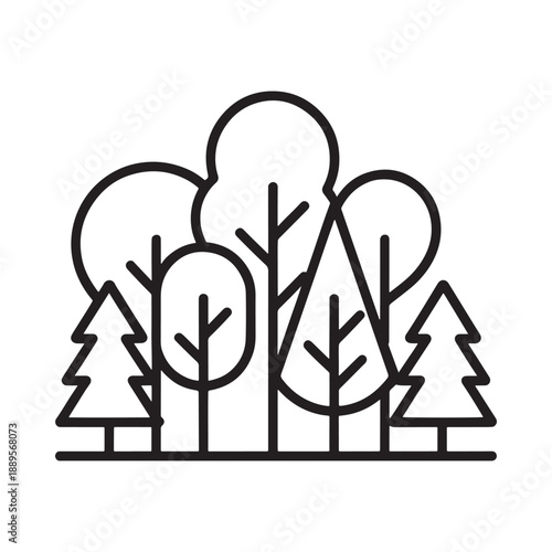 a black line drawing of trees on a white background
