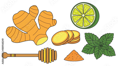 An illustration of various ingredients for healthy eating and cooking