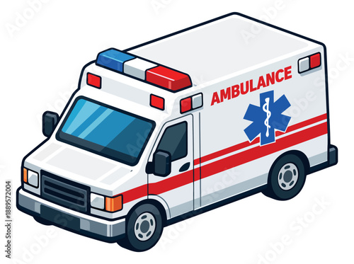 Isometric cartoon illustration of an ambulance depicting emergency medical transport for healthcare services