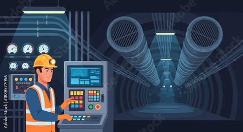 Industrial worker operating heavy machinery in a factory