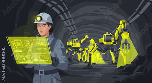 Mining Worker with Technology in Tunnel