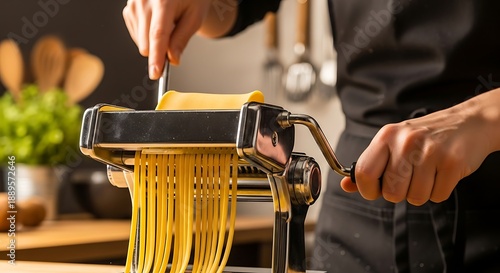 Person Making Fresh Yellow Pasta with Manual Pasta Maker