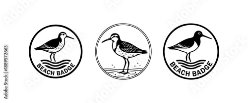 Black and White Sandpiper Shore Bird Beach Badge