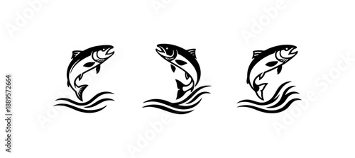 Black and White Salmon Fish River Stream Icon