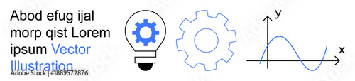 Technology, innovation, engineering, data science, analysis, automation. Lightbulb with gear, cogwheel and a mathematical curve. Innovation and technology concepts illustrated