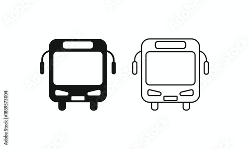 Modern bus vector icon set with solid and linear variations. Minimalist front view transportation symbols for public transit, shuttle, and city travel infographics
