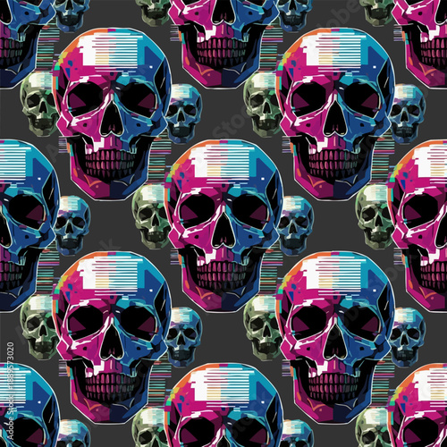 vibrant cyberpunk glitch skull pattern