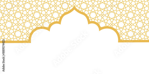 modern islamic ornament pattern background with arch border frame for greeting card design decoration