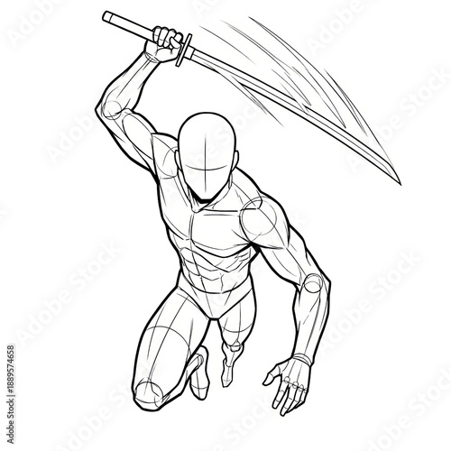 High angle view of sword overhead slash pose