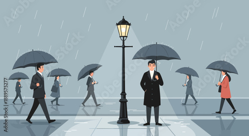 People walking with umbrellas on a rainy city street