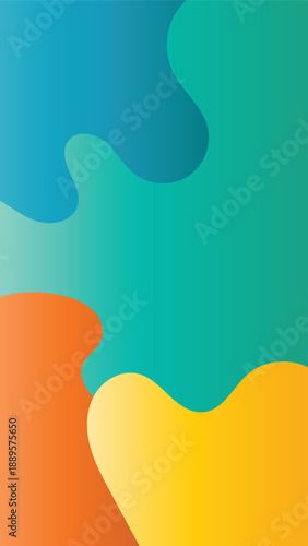 Vibrant abstract shapes and colors blend together in a dynamic composition viewed from directly above with shapes flowing freely