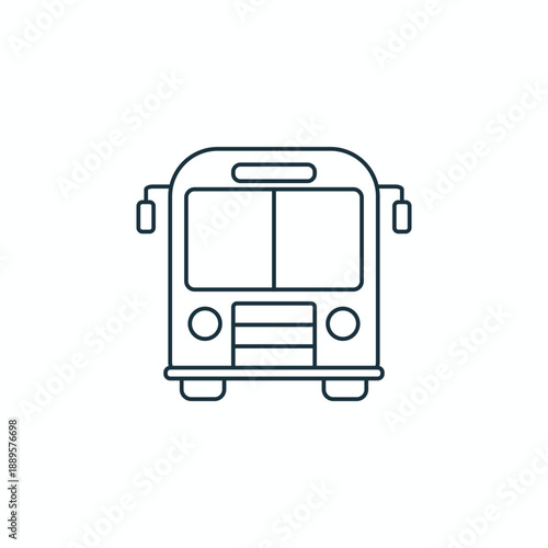 Classic bus front view line icon, school or urban public transport vehicle outline vector illustration isolated on white background