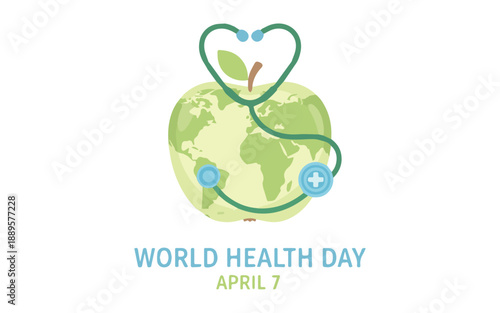 World Health Day globe with stethoscope and leaf on April 7