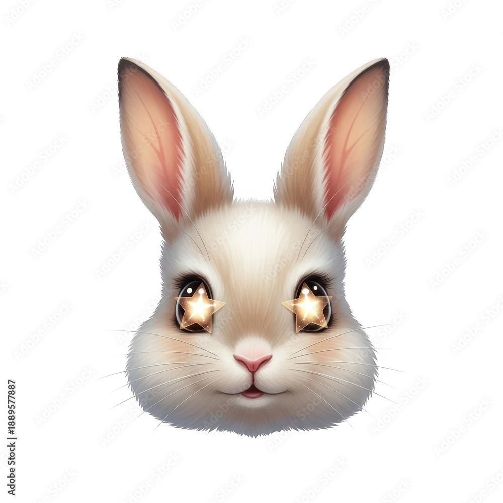 Obraz premium Adorable white bunny with sparkly eyes and fluffy ears isolated on transparent background