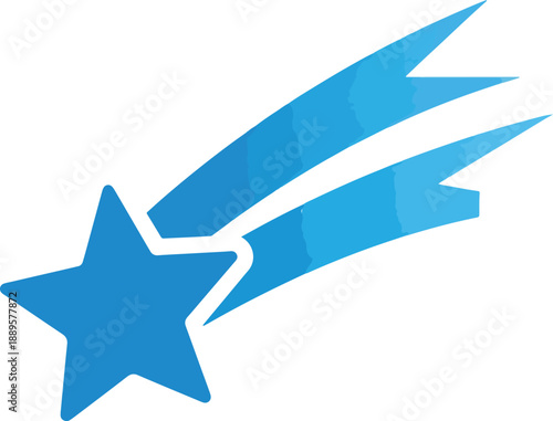 Blue stylized shooting star or comet with a fivepointed star head and twin ribbon tails